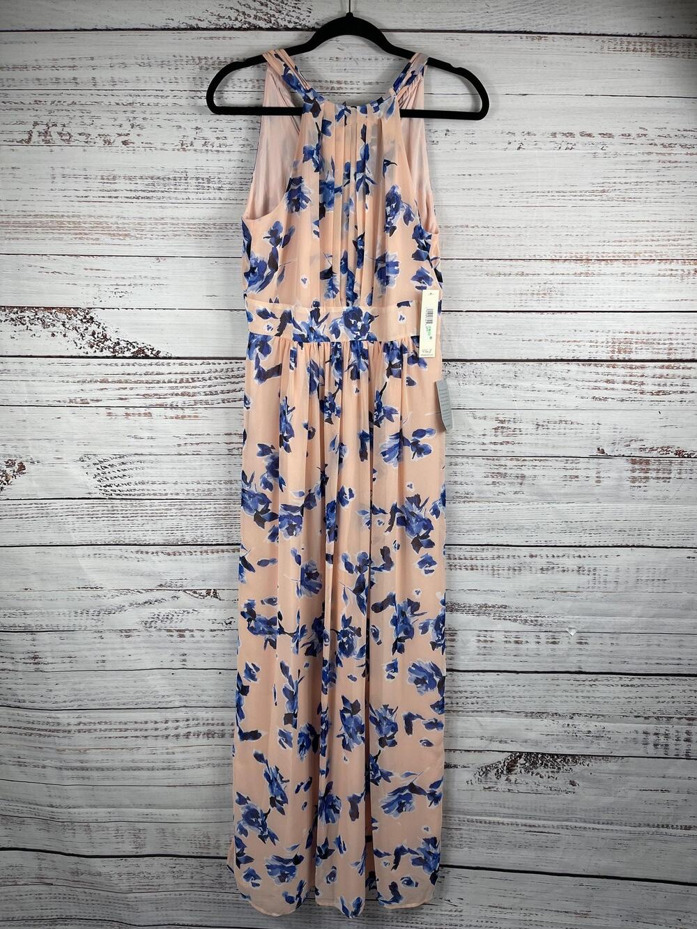 Eliza J Dress Women's Size 8 Pink Blue Floral Maxi Sleeveless Chiffon Formal NWT